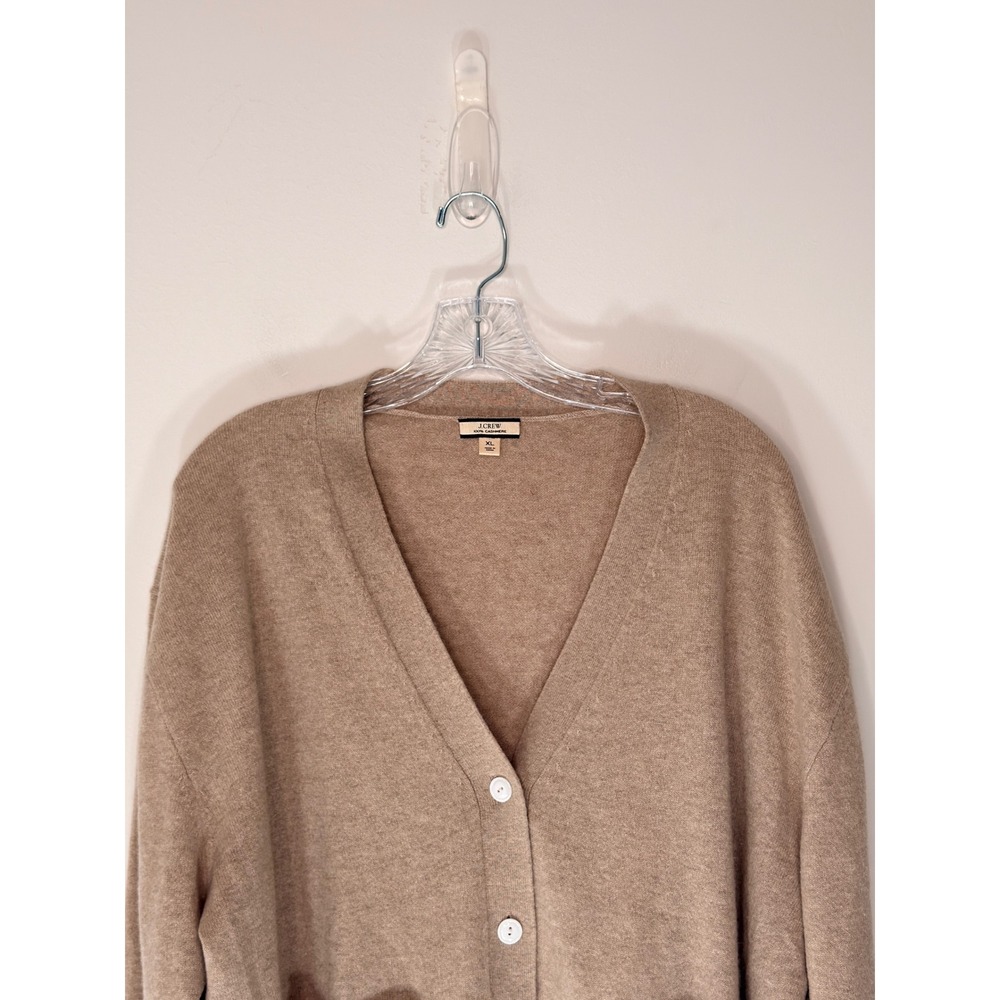 J.Crew Cashmere Patch Pocket cardigan Sweater Women's Tan Preppy Academia XL - Picture 2 of 15